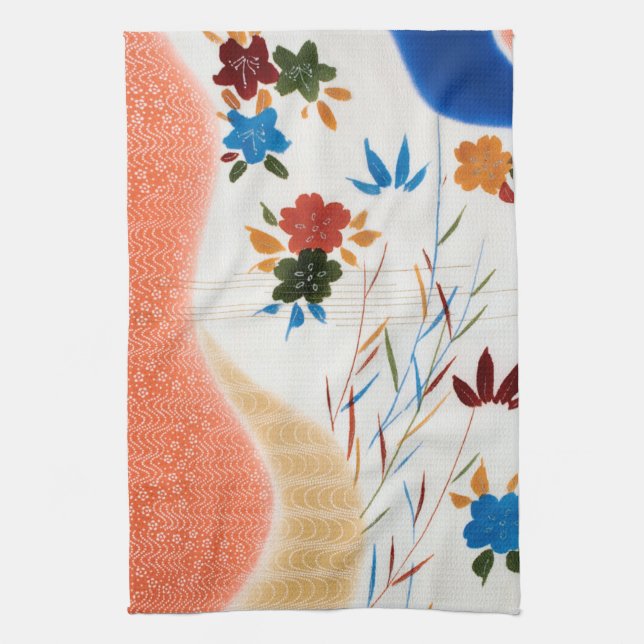 Flower and Running Water, Japanese Design Tea Towel (Vertical)