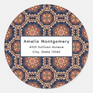 Flower and Star Shapes Pattern - Address Classic Round Sticker