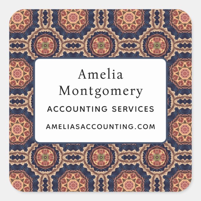 Flower and Star Shapes Pattern - Business Square Sticker (Front)