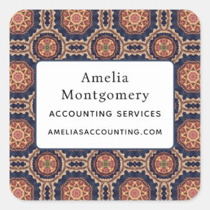 Flower and Star Shapes Pattern - Business Square Sticker