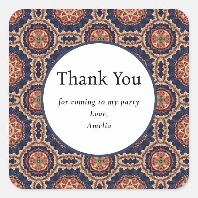 Flower and Star Shapes Pattern - Party Thank You Square Sticker (Front)