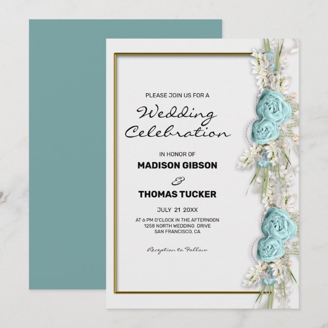Flower Arrangement Blue Roses Wedding Invitation (Front/Back)