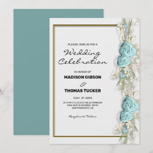 Flower Arrangement Blue Roses Wedding Invitation