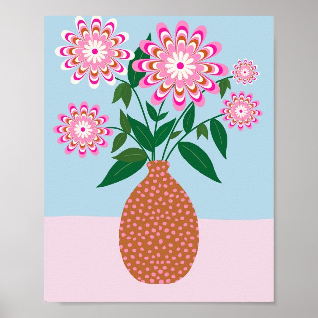 Flower Arrangement In Vase Pink And Blue Floral Poster (Front)