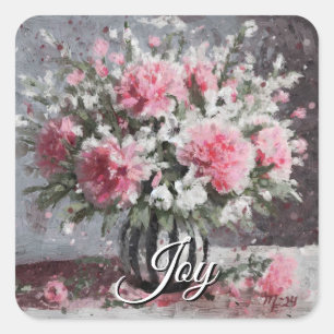 Flower Arrangement Pink Carnation Flowers in Vase Square Sticker