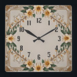 Flower Art Deco Square Wall Clock<br><div class="desc">Great clock design. You will love it like others. Be free to use this design for other product you like or to customise and add your text. Follow me for more. Thank you. Have a nice day.</div>