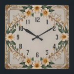 Flower Art Deco Square Wall Clock<br><div class="desc">Great clock design. You will love it like others. Be free to use this design for other product you like or to customise and add your text. Follow me for more. Thank you. Have a nice day.</div>