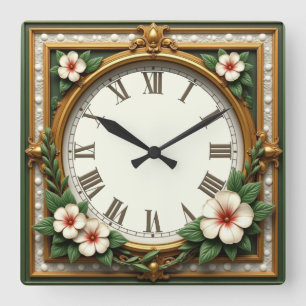 Flower Art Deco Square Wall Clock