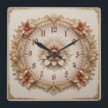 Flower Art Deco Square Wall Clock<br><div class="desc">Beautiful flower clock design. You will love it like others. Be free to use this design For other product you like or to customise and add your text. Follow me for more. Thank you. Have a nice day.</div>
