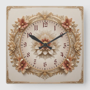 Flower Art Deco Square Wall Clock
