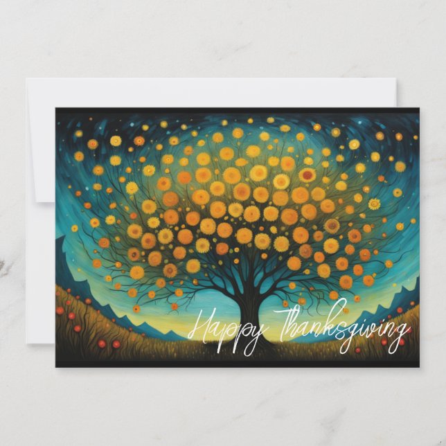 Flower Art Fall Tree Holiday Thanksgiving Card (Front)