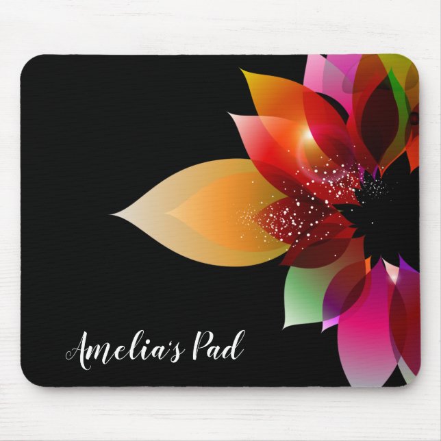 Flower Art On Black Mouse Mat (Front)