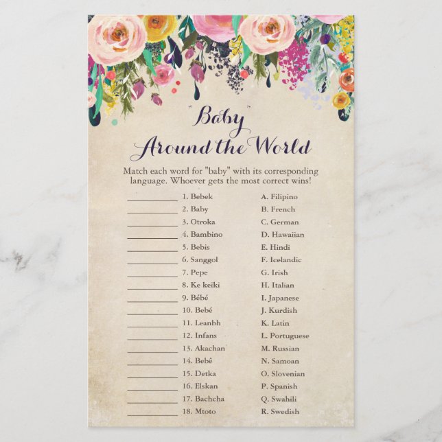 Flower Baby Around the World Translation Game (Front)