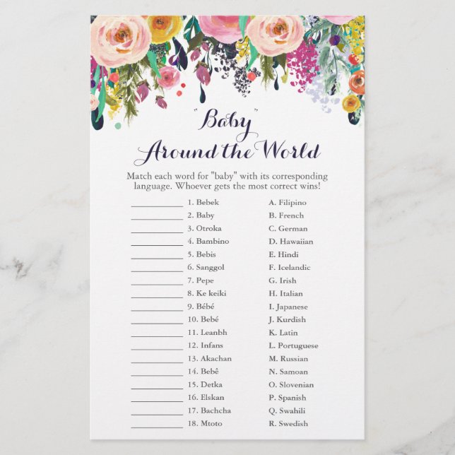 Flower Baby Around the World Translation Game (Front)