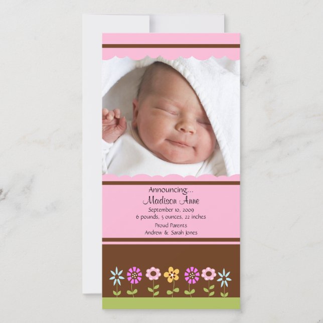 Flower Baby Girl PHOTO Birth Announcement (Front)