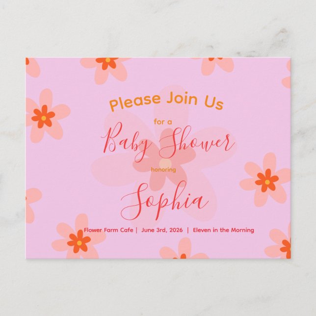 Flower Baby Girl Shower Invitation  Postcard (Front)