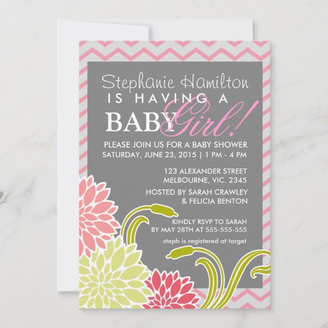 Flower baby girl shower invites (Front)