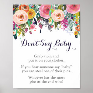 Flower Baby Shower Don't Say Baby Game Sign