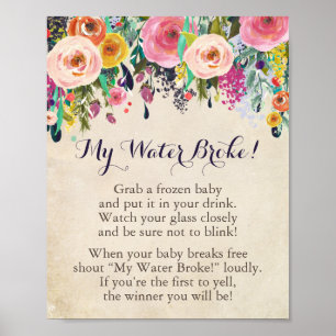 Flower Baby Shower My Water Broke Game Sign