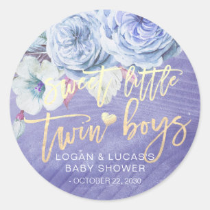Flower Baby Shower Sweet Little Twin Boy Classic Round Sticker