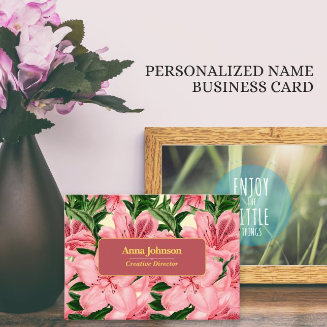 Flower Background Pattern Personalised Name  Business Card (Creator Uploaded)