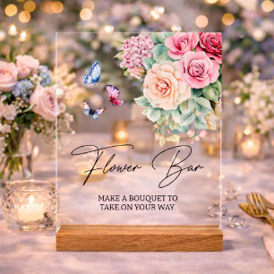 Flower Bar Bloom Butterflies Bridal Shower  Acrylic Sign