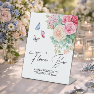 Flower Bar Bloom Butterflies Bridal Shower  Pedestal Sign