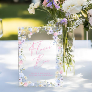Flower Bar Floral Pink Bridal Shower Table Acrylic Sign