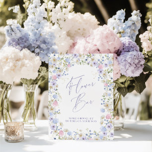Flower Bar Floral Pink Bridal Shower Table Sign Invitation