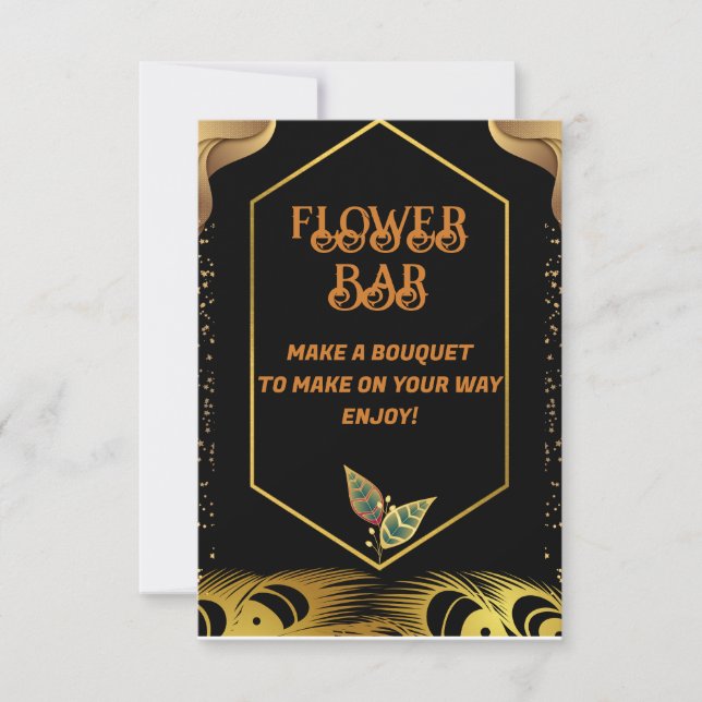 Flower Bar | Gold & Pink Floral Bridal Shower Sign Thank You Card (Front)