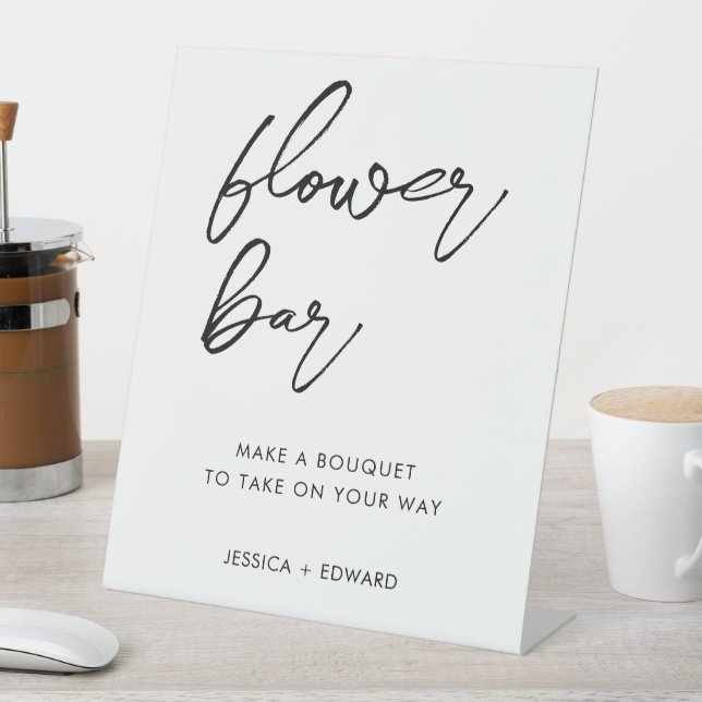 Flower Bar Minimalist Black White Modern Elegant Pedestal Sign (In SItu)