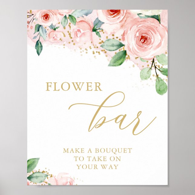 Flower Bar, Pink and Gold Floral Bridal Shower Poster (Front)