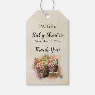 Flower Barrel Baby Shower Gift Tags