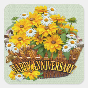 Flower Basket  ~ Square Sticker