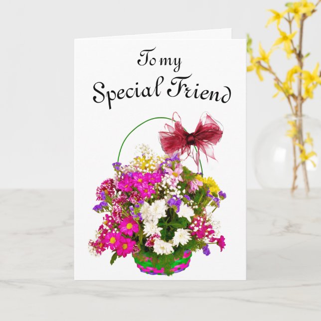 Flower Basket with Big Red Bow Birthday Card (Yellow Flower)