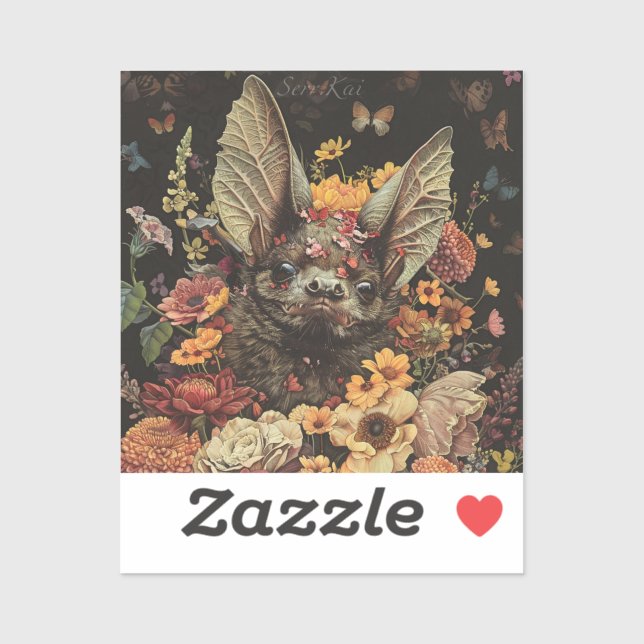 Flower Bat in Black Sticker (Sheet)