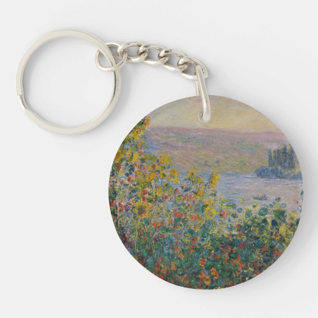 Flower Beds at Vétheuil, Impressionist Landscape Key Ring (Front)