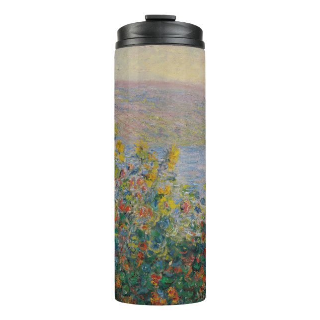 Flower Beds at Vétheuil, Impressionist Landscape Thermal Tumbler (Front)