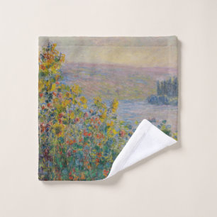 Flower Beds at Vétheuil, Impressionist Landscape Wash Cloth