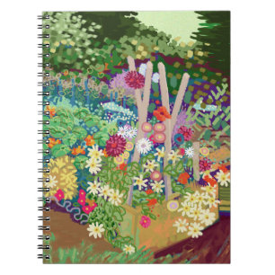 Flower beds cottage garden art print notebook