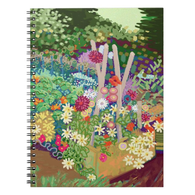 Flower beds cottage garden art print notebook (Front)