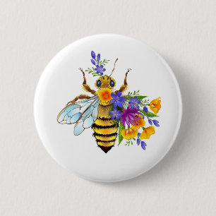 Flower bee with wild plants 6 cm round badge