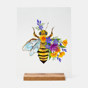 Flower bee with wild plants acrylic sign