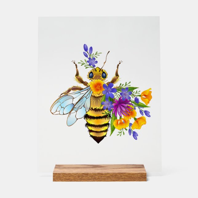 Flower bee with wild plants acrylic sign (Front)