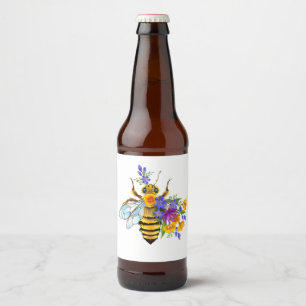 Flower bee with wild plants beer bottle label
