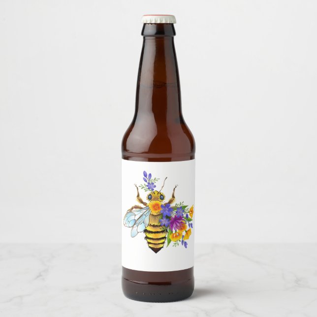 Flower bee with wild plants beer bottle label (Front)