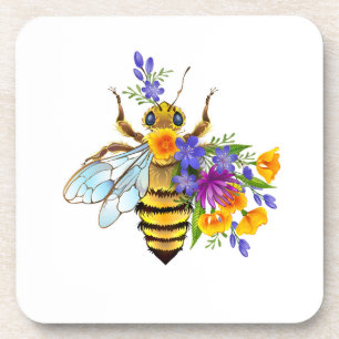 Flower bee with wild plants coaster