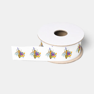 Flower bee with wild plants grosgrain ribbon