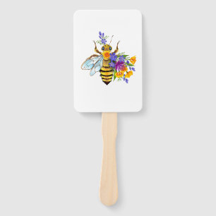 Flower bee with wild plants hand fan