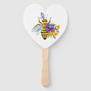 Flower bee with wild plants hand fan